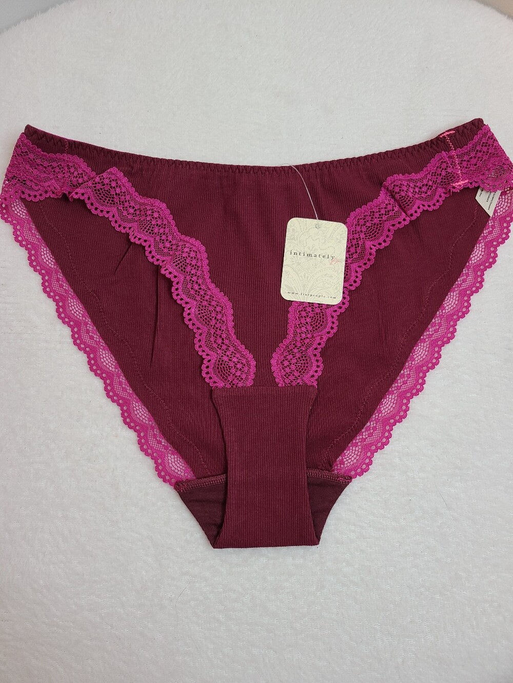 Free People Oh My Darling Ribbed Cotton Lace Trim Bikini Panty Size Lg